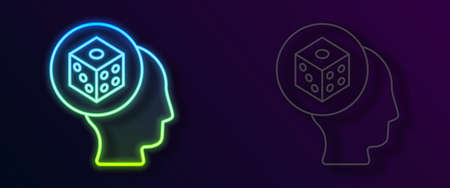 Glowing neon line Game dice icon isolated on black background. Casino gambling. Vectorのイラスト素材