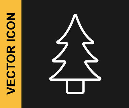 White line Tree icon isolated on black background. Forest symbol. Vectorのイラスト素材