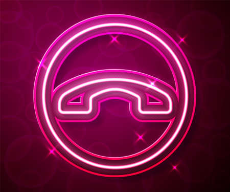 Glowing neon line Telephone handset icon isolated on red background. Phone sign. Vectorのイラスト素材