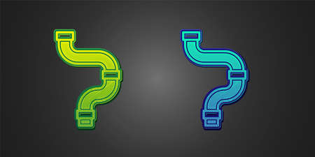 Green and blue Industry metallic pipe icon isolated on black background. Plumbing pipeline parts of different shapes. Vectorのイラスト素材