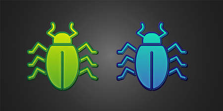 Green and blue Colorado beetle icon isolated on black background. Vector