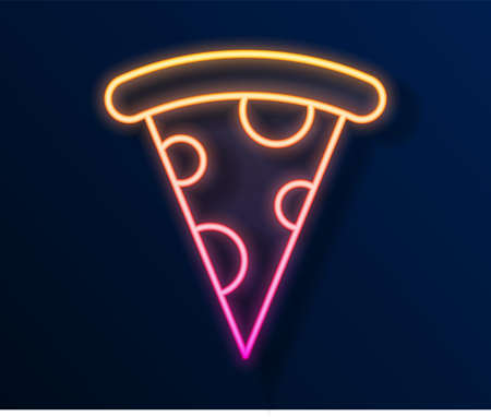 Glowing neon line Slice of pizza icon isolated on black background. Fast food menu. Vectorのイラスト素材
