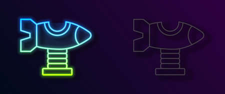 Glowing neon line Swing plane on the playground icon isolated on black background. Childrens carousel with plane. Amusement icon. Vectorのイラスト素材