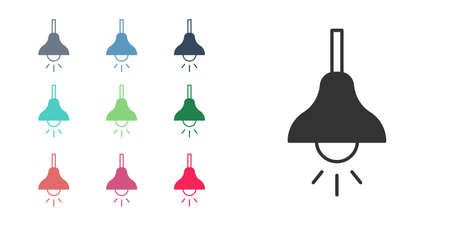 Black Lamp hanging icon isolated on white background. Ceiling lamp light bulb. Set icons colorful. Vectorのイラスト素材