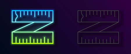 Glowing neon line Tape measure icon isolated on black background. Measuring tape. Vectorのイラスト素材