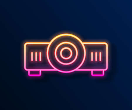 Glowing neon line Presentation, movie, film, media projector icon isolated on black background. Vectorのイラスト素材