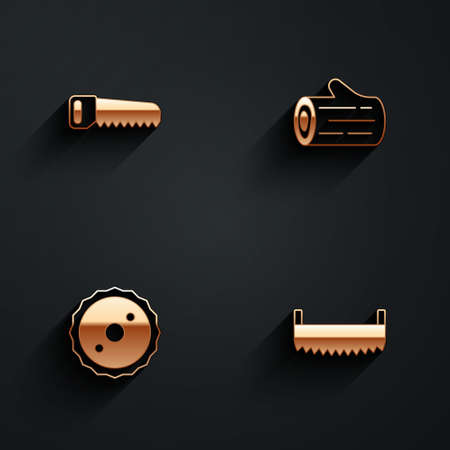 Set Hand saw, Wooden log, Circular blade and Two-handed icon with long shadow. Vectorのイラスト素材
