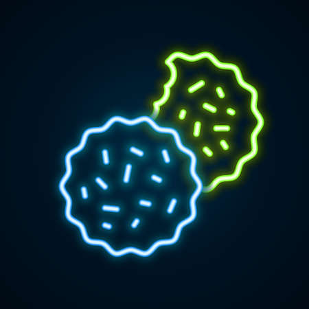 Glowing neon line Cookie or biscuit with chocolate icon isolated on black background. Colorful outline concept. Vectorのイラスト素材