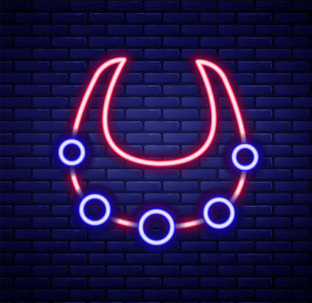Glowing neon line Necklace icon isolated on brick wall background. Colorful outline concept. Vectorのイラスト素材