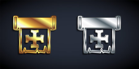 Gold and silver Crusade icon isolated on black background. Long shadow style. Vectorのイラスト素材
