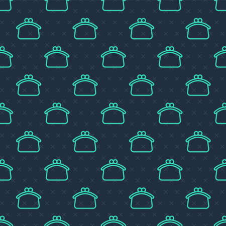 Green line Wallet icon isolated seamless pattern on blue background. Purse icon. Cash savings symbol. Vectorのイラスト素材