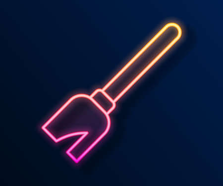 Glowing neon line Witches broom icon isolated on black background. Happy Halloween party. Vectorのイラスト素材
