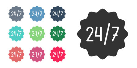 Black Clock 24 hours icon isolated on white background. All day cyclic icon. 24 hours service...