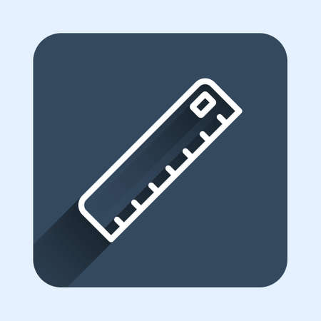 White line Ruler icon isolated with long shadow background. Straightedge symbol. Blue square button. Vectorのイラスト素材
