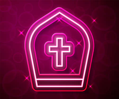 Glowing neon line Pope hat icon isolated on red background. Christian hat sign. Vectorのイラスト素材