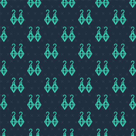 Green line Earrings icon isolated seamless pattern on blue background. Jewelry accessories. Vectorのイラスト素材