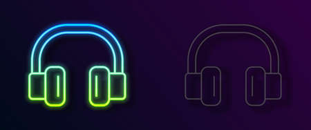 Glowing neon line Headphones icon isolated on black background. Earphones. Concept for listening to music, service, communication and operator. Vectorのイラスト素材