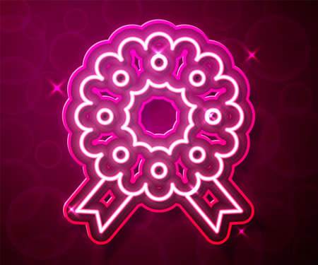 Glowing neon line Christmas wreath icon isolated on red background. Merry Christmas and Happy New Year. Vectorのイラスト素材