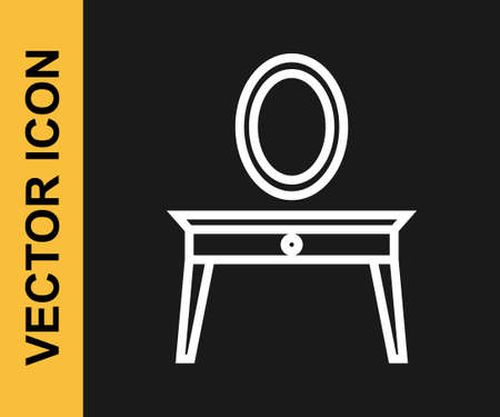 White line Dressing table icon isolated on black background. Vectorのイラスト素材