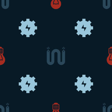 Set Creative lamp light idea, Electric cable and Gear and lightning on seamless pattern. Vector