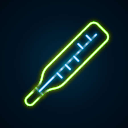 Glowing neon line Medical thermometer for medical examination icon isolated on black background. Colorful outline concept. Vectorのイラスト素材