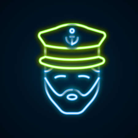 Glowing neon line Captain of ship icon isolated on black background. Travel tourism nautical transport. Voyage passenger ship, cruise liner. Colorful outline concept. Vectorのイラスト素材