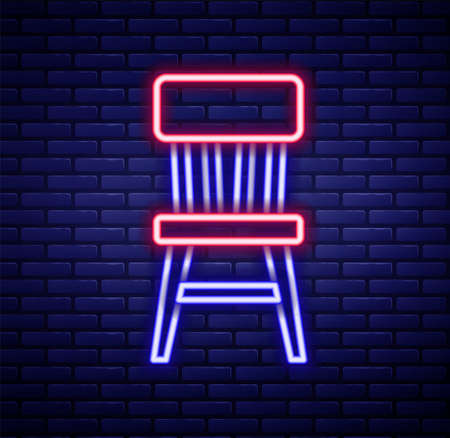 Glowing neon line Chair icon isolated on brick wall background. Colorful outline concept. Vectorのイラスト素材