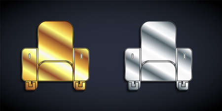Gold and silver Cinema chair icon isolated on black background. Long shadow style. Vectorのイラスト素材