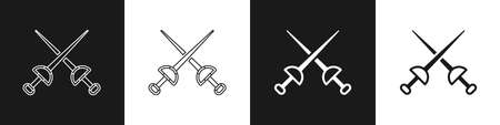 Set Fencing icon isolated on black and white background. Sport equipment. Vector