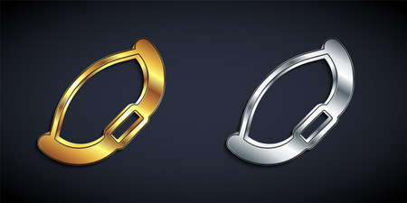 Gold and silver Medieval bow icon isolated on black background. Medieval weapon. Long shadow style. Vectorのイラスト素材