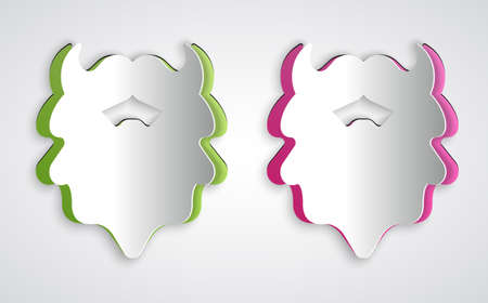 Paper cut Mustache and beard icon isolated on grey background. Barbershop symbol. Facial hair style. Paper art style. Vectorのイラスト素材