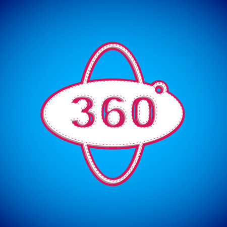 White 360 degree view icon isolated on blue background. Virtual reality. Angle 360 degree camera. Panorama photo. Vectorのイラスト素材