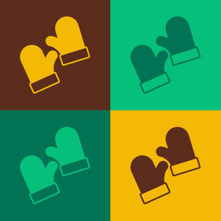 Pop art Pair of knitted christmas mittens icon isolated on color background. Mitten icon. Merry Christmas and Happy New Year. Vectorのイラスト素材
