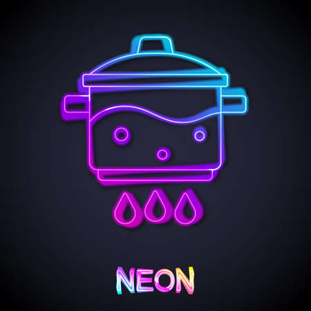 Glowing neon line Cooking pot on fire icon isolated on black background. Boil or stew food symbol. Vectorのイラスト素材
