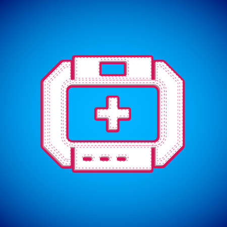 White First aid kit icon isolated on blue background. Medical box with cross. Medical equipment for emergency. Healthcare concept. Vectorのイラスト素材