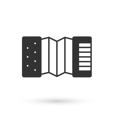 Grey Musical instrument accordion icon isolated on white background. Classical bayan, harmonic. Vectorのイラスト素材