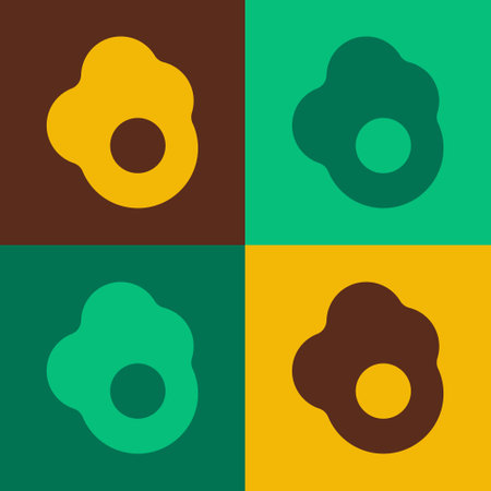 Pop art Scrambled egg icon isolated on color background. Home cooked food, fried egg, healthy breakfast, omelet icon. Vectorのイラスト素材