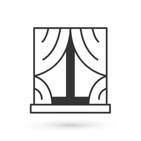 Grey Window with curtains in the room icon isolated on white background. Vectorのイラスト素材
