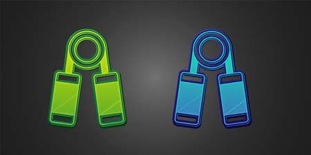 Green and blue Sport expander icon isolated on black background. Sport equipment. Vectorのイラスト素材