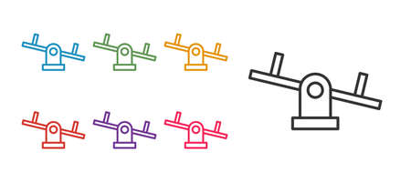 Set line Seesaw icon isolated on white background. Teeter equal board. Playground symbol. Set icons...