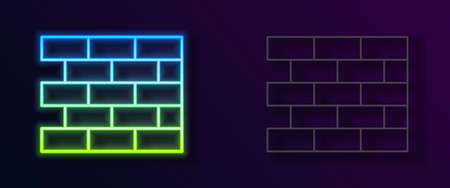 Glowing neon line Bricks icon isolated on black background. Vectorのイラスト素材