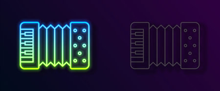 Glowing neon line Musical instrument accordion icon isolated on black background. Classical bayan, harmonic. Vectorのイラスト素材
