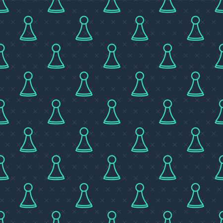 Green line Chip for board game icon isolated seamless pattern on blue background. Vector