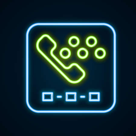 Glowing neon line Taxi call telephone service icon isolated on black background. Taxi for smartphone. Colorful outline concept. Vectorのイラスト素材