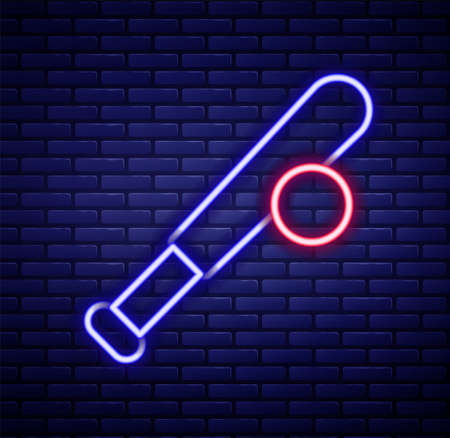 Glowing neon line Baseball bat with ball icon isolated on brick wall background. Colorful outline concept. Vectorのイラスト素材