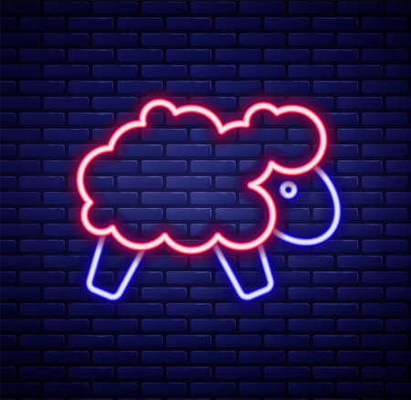 Glowing neon line Sheep icon isolated on brick wall background. Counting sheep to fall asleep. Colorful outline concept. Vectorのイラスト素材