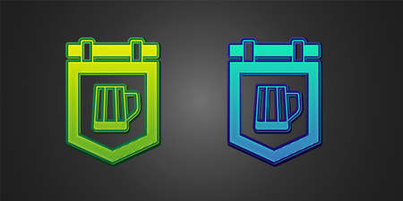 Green and blue Street signboard with glass of beer icon isolated on black background. Suitable for advertisements bar, cafe, pub, restaurant. Vectorのイラスト素材