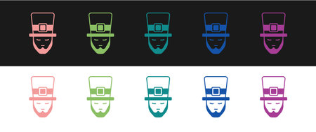 Set Leprechaun icon isolated on black and white background. Happy Saint Patricks day. National Irish holiday. Vectorのイラスト素材