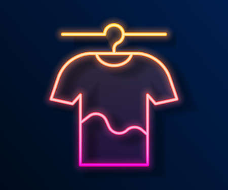 Glowing neon line Drying clothes icon isolated on black background. Clean shirt. Wash clothes on a rope with clothespins. Clothing care and tidiness. Vectorのイラスト素材