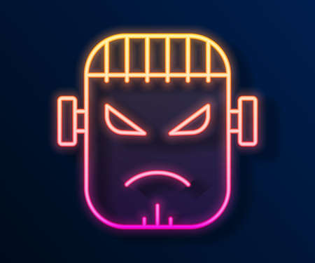Glowing neon line Scary monster - Frankenstein face icon isolated on black background. Happy Halloween party. Vectorのイラスト素材